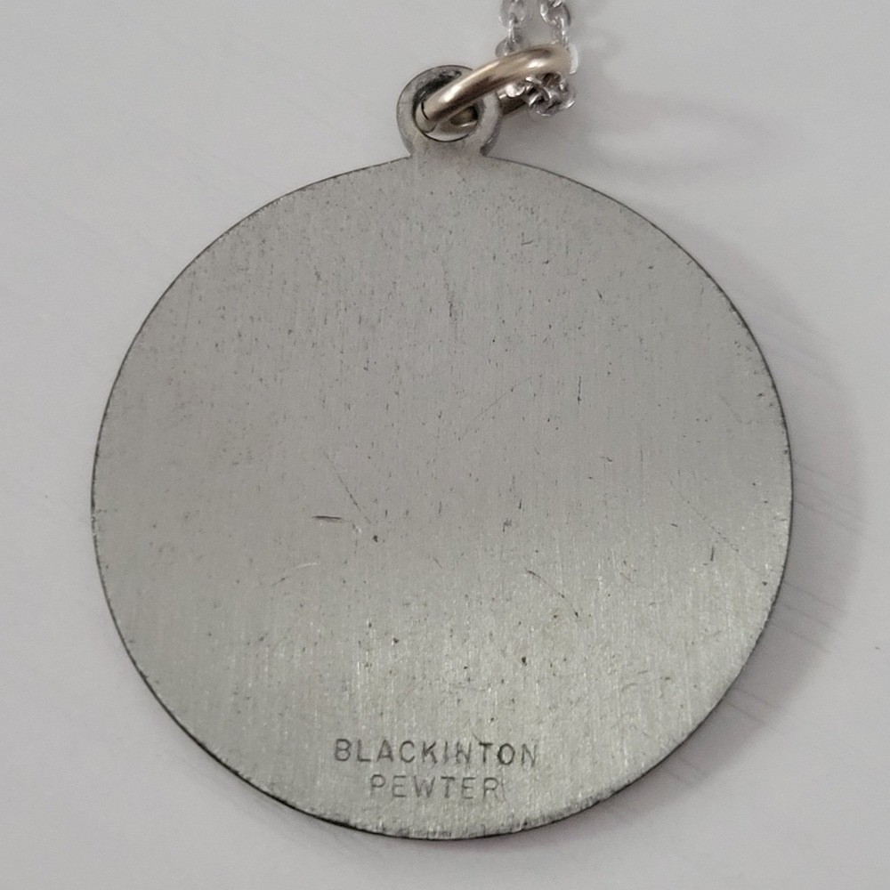 Vintage Blackinton Pewter Pendant Necklace Pennsylvania Dutch Hex Sign Birds - Picture 2 of 4
